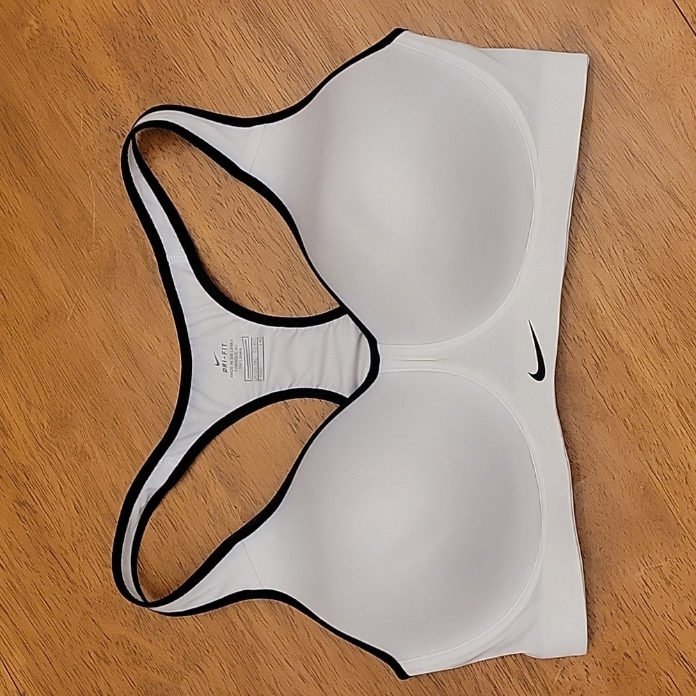 NIKE Pro Rival Dri-Fit High Support Sports Bra White/Black Trim|38C|EUC